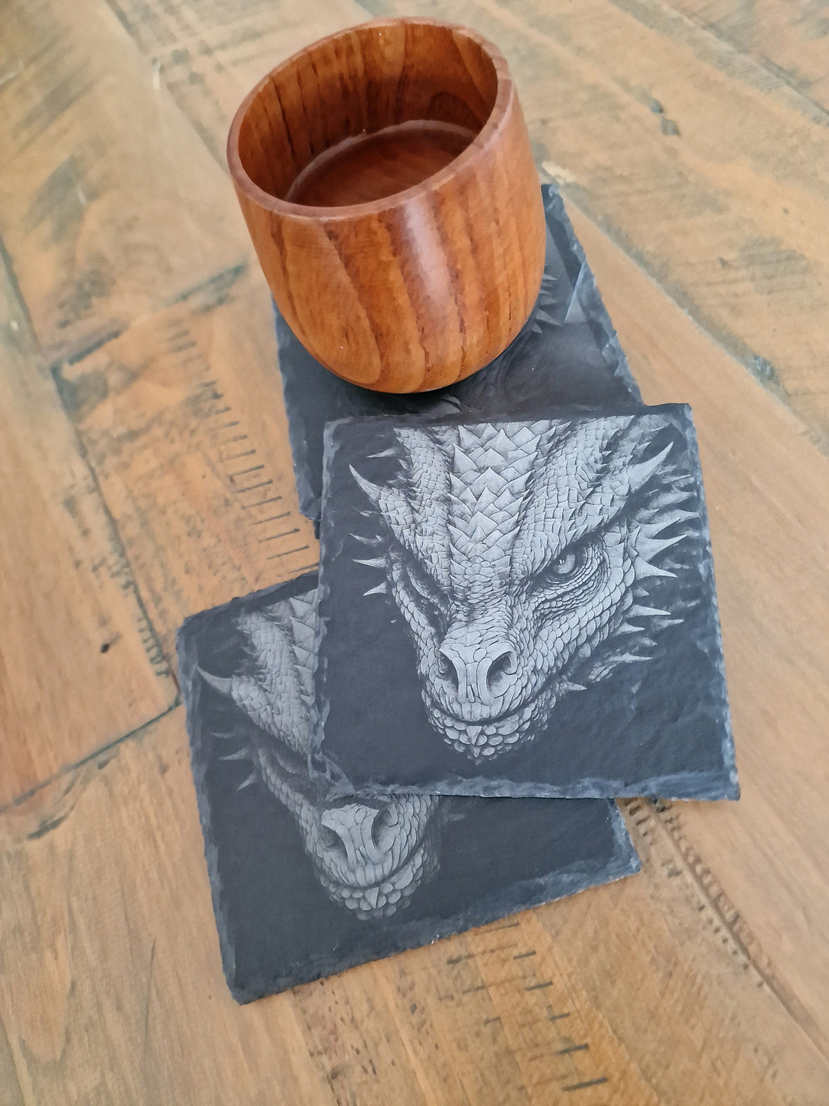 Dragon Head Slate Coasters Set