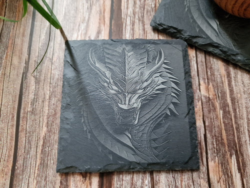 Dragon Slate Coasters: Laser Engraved Drink Coaster Set