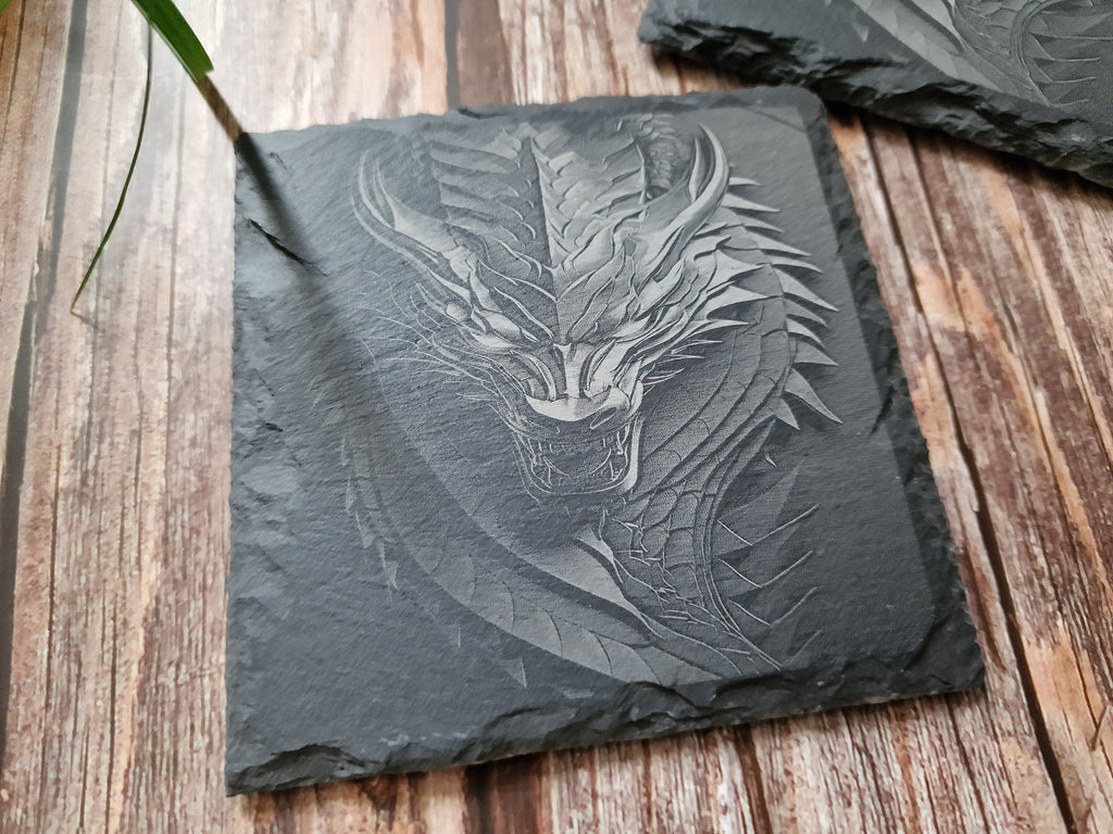 Dragon Slate Coasters: Laser Engraved Drink Coaster Set