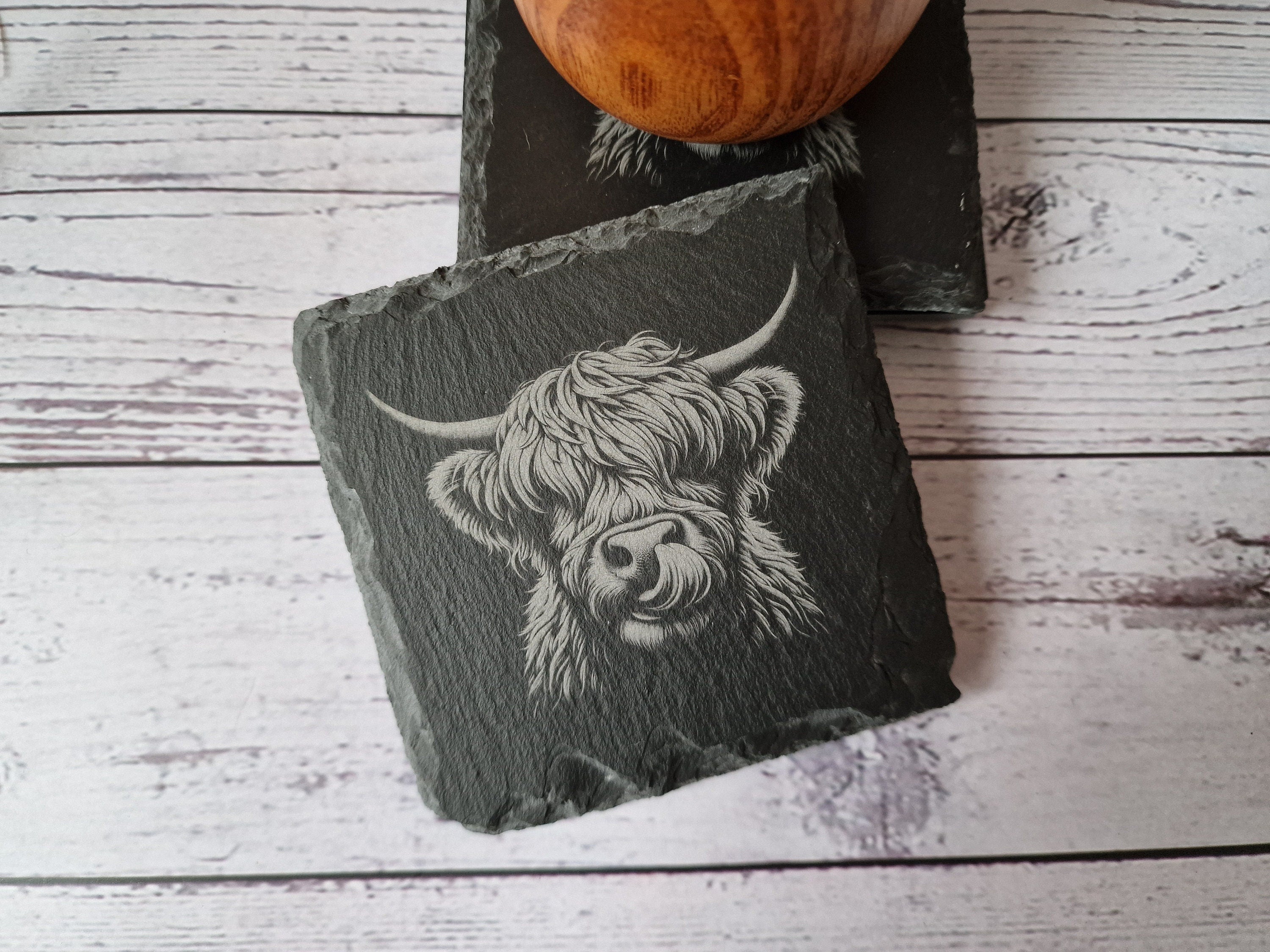 Highland Cow Slate Coasters