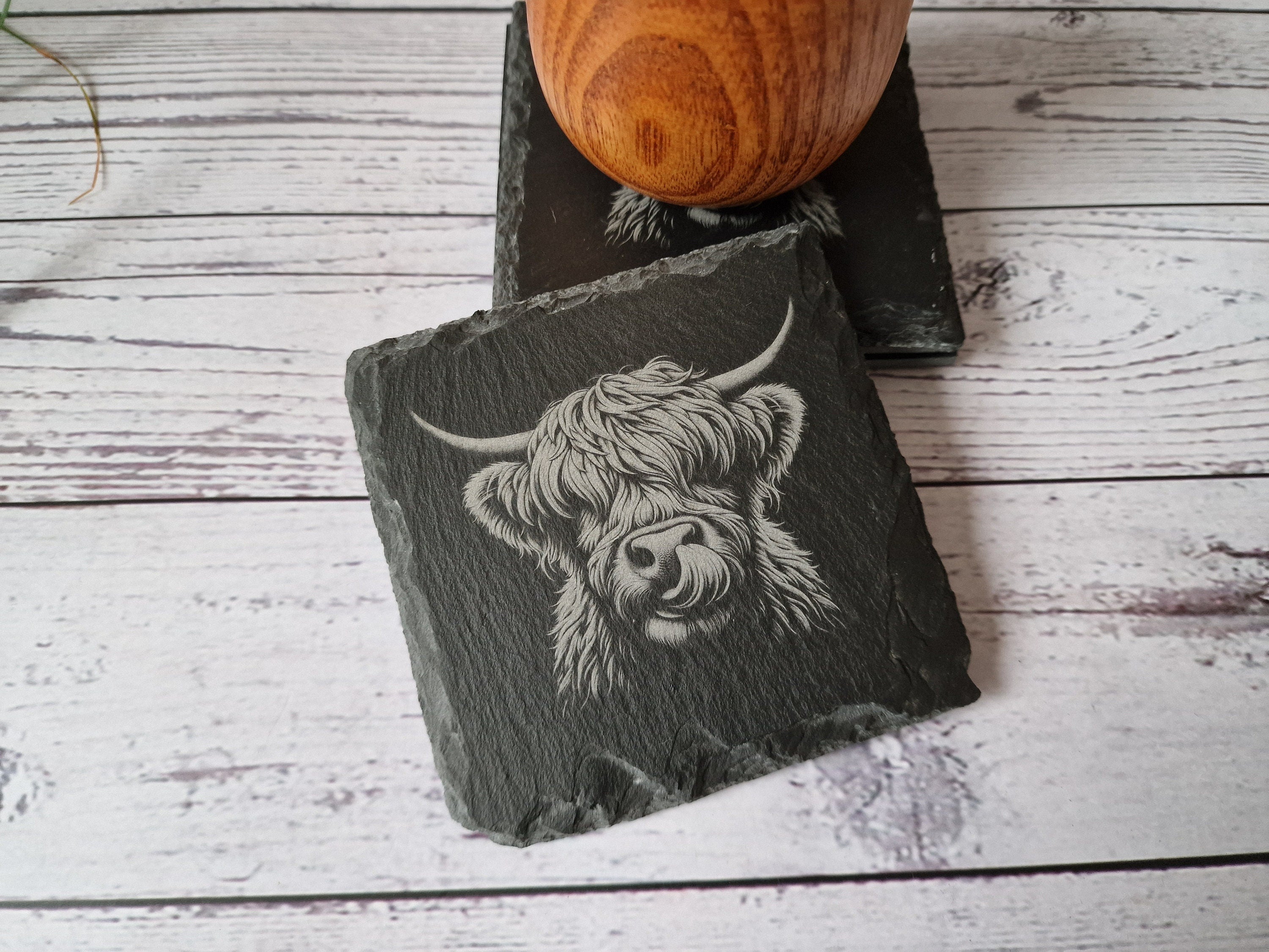 Highland Cow Slate Coasters