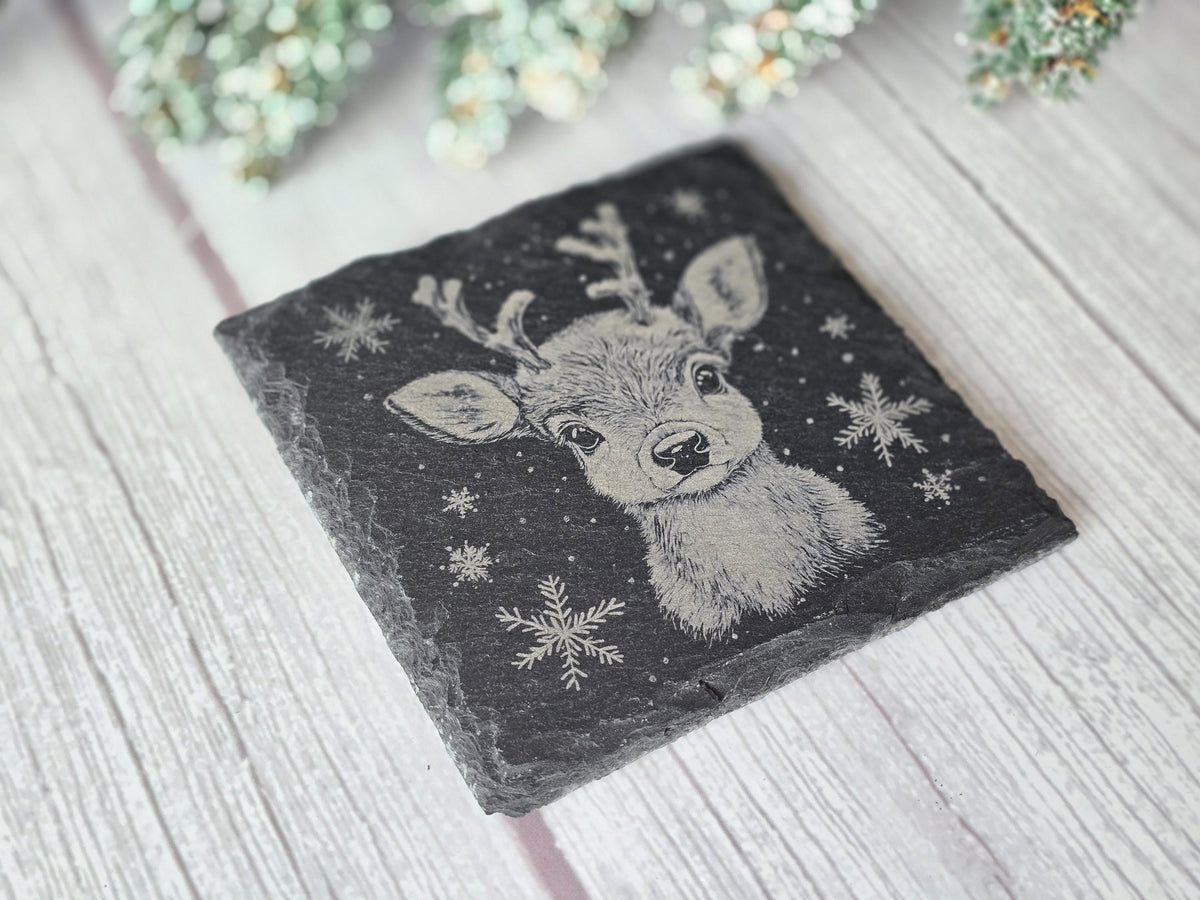 Christmas Reindeer Slate Coaster