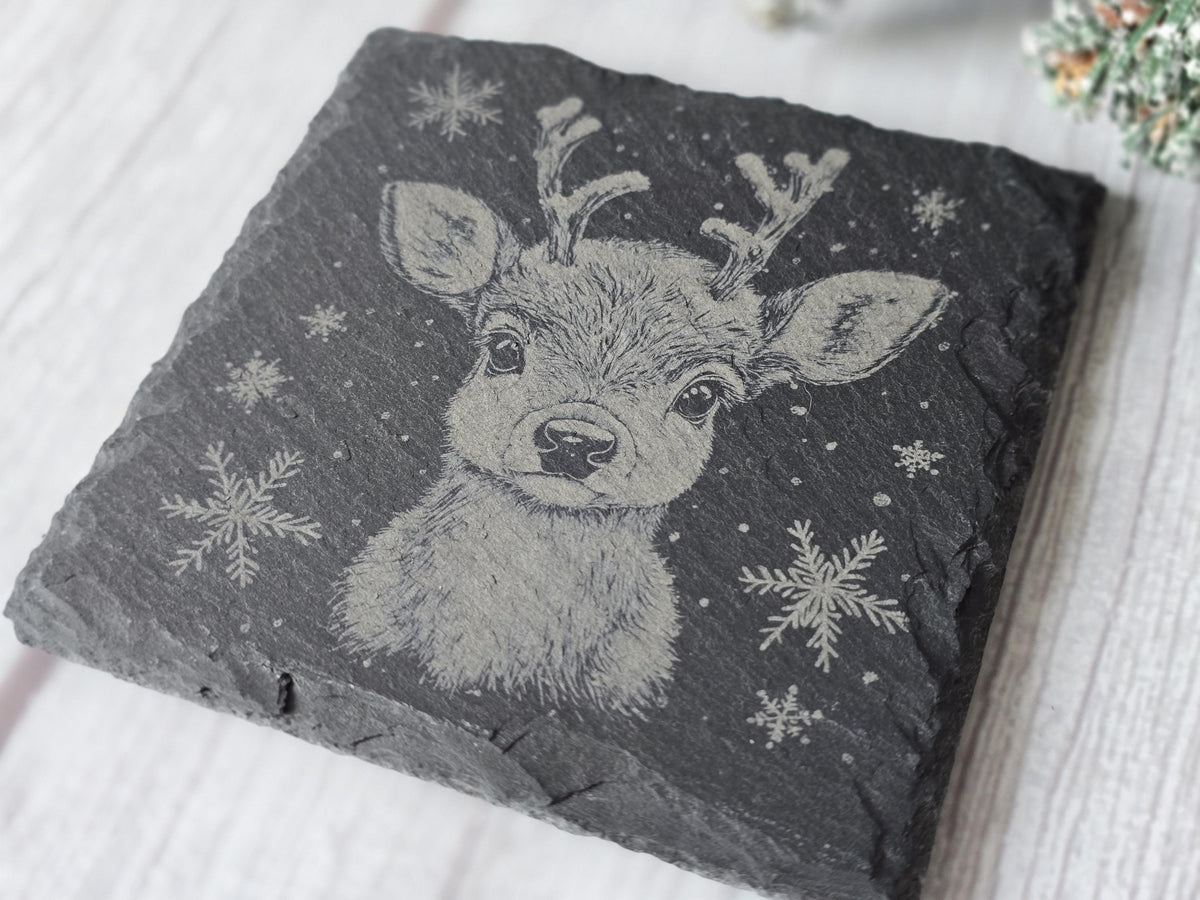 Christmas Reindeer Slate Coaster