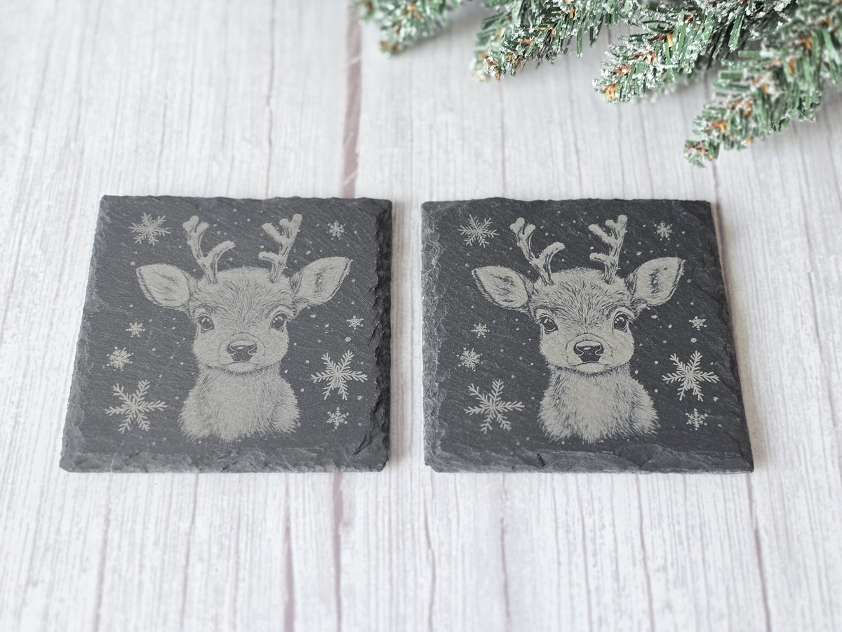Christmas Reindeer Slate Coaster