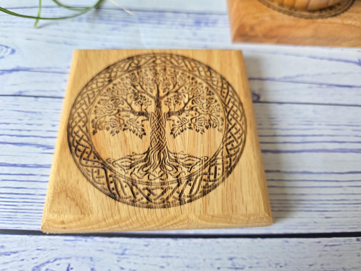 Tree Of Life Solid Oak Coasters