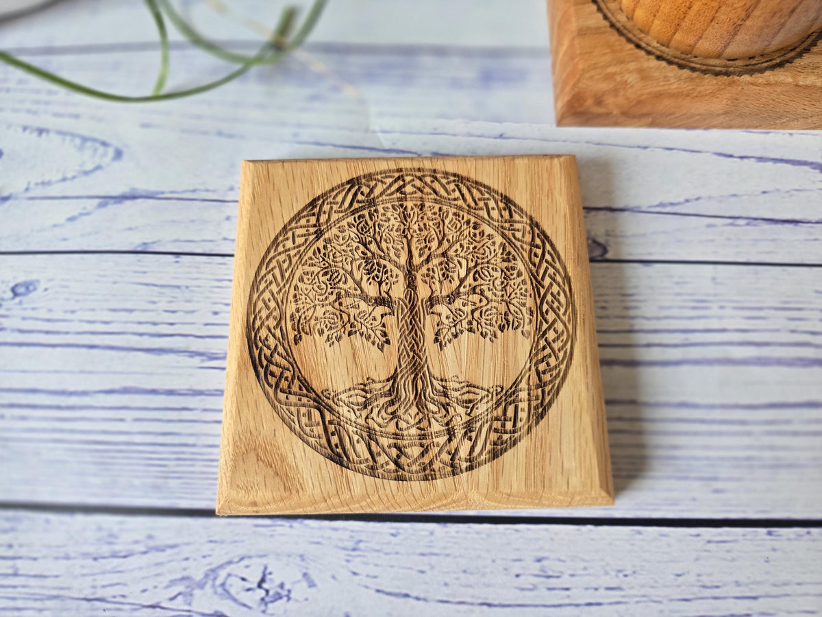 Tree Of Life Solid Oak Coasters