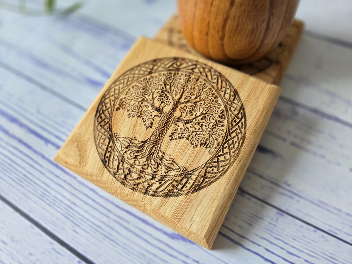 Tree Of Life Solid Oak Coasters