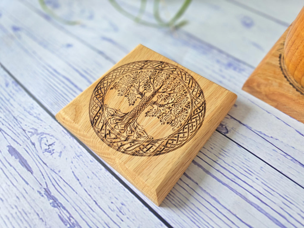 Tree Of Life Solid Oak Coasters