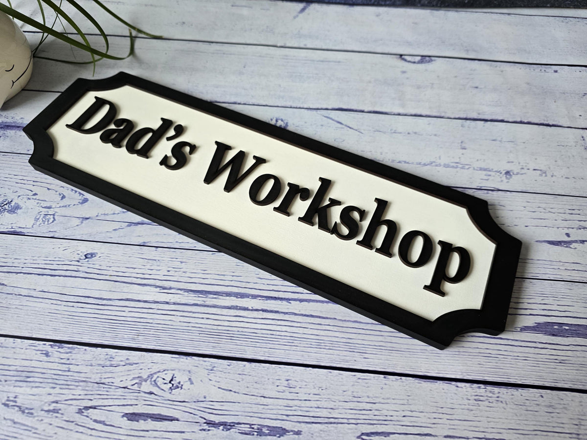 Personalized Dad's Workshop 3D Wooden Street Sign