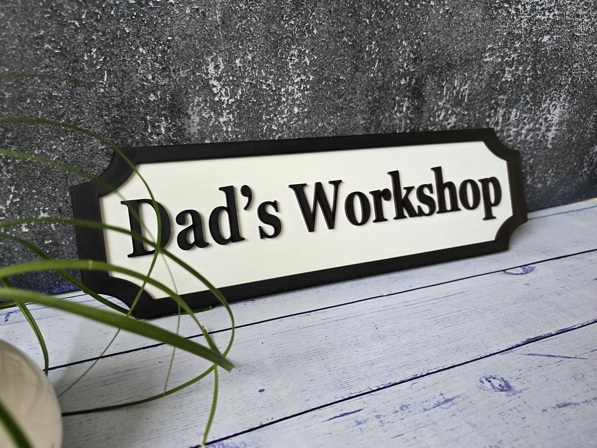 Personalized Dad's Workshop 3D Wooden Street Sign