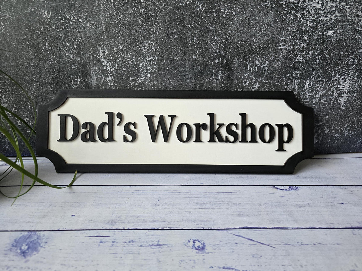 Personalized Dad's Workshop 3D Wooden Street Sign