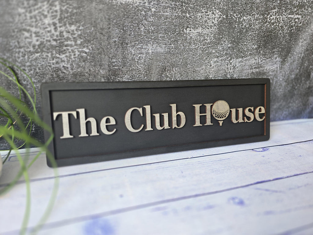 The Club House Wooden Golf Sign with 3D Raised Letters