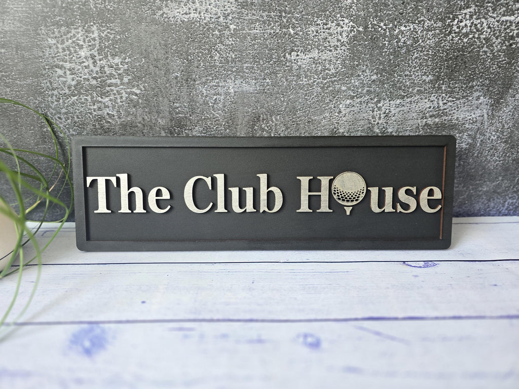 The Club House Wooden Golf Sign with 3D Raised Letters