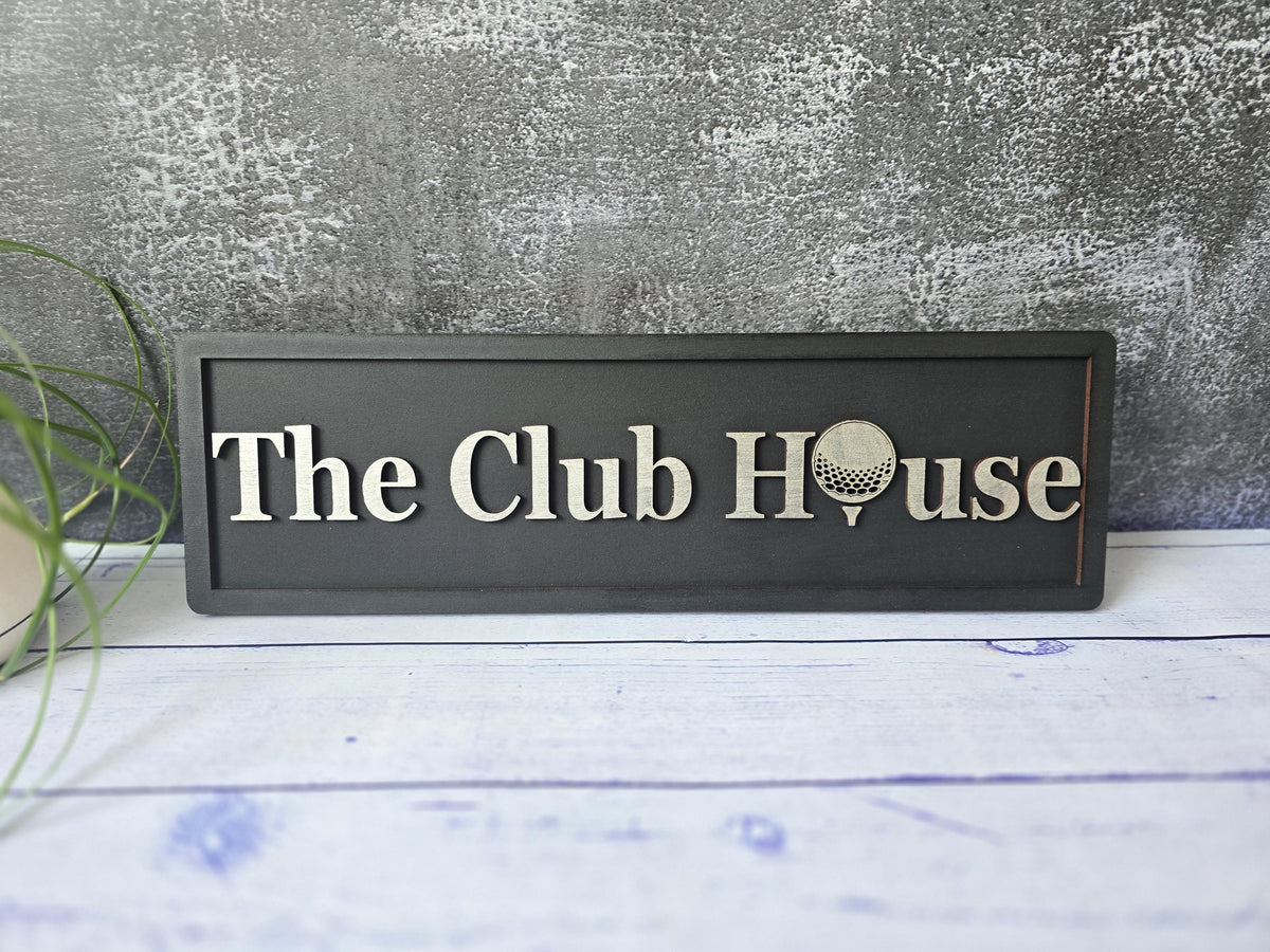 The Club House Wooden Golf Sign with 3D Raised Letters