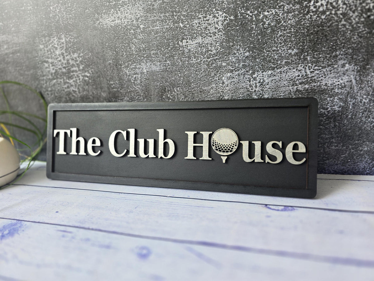 The Club House Wooden Golf Sign with 3D Raised Letters