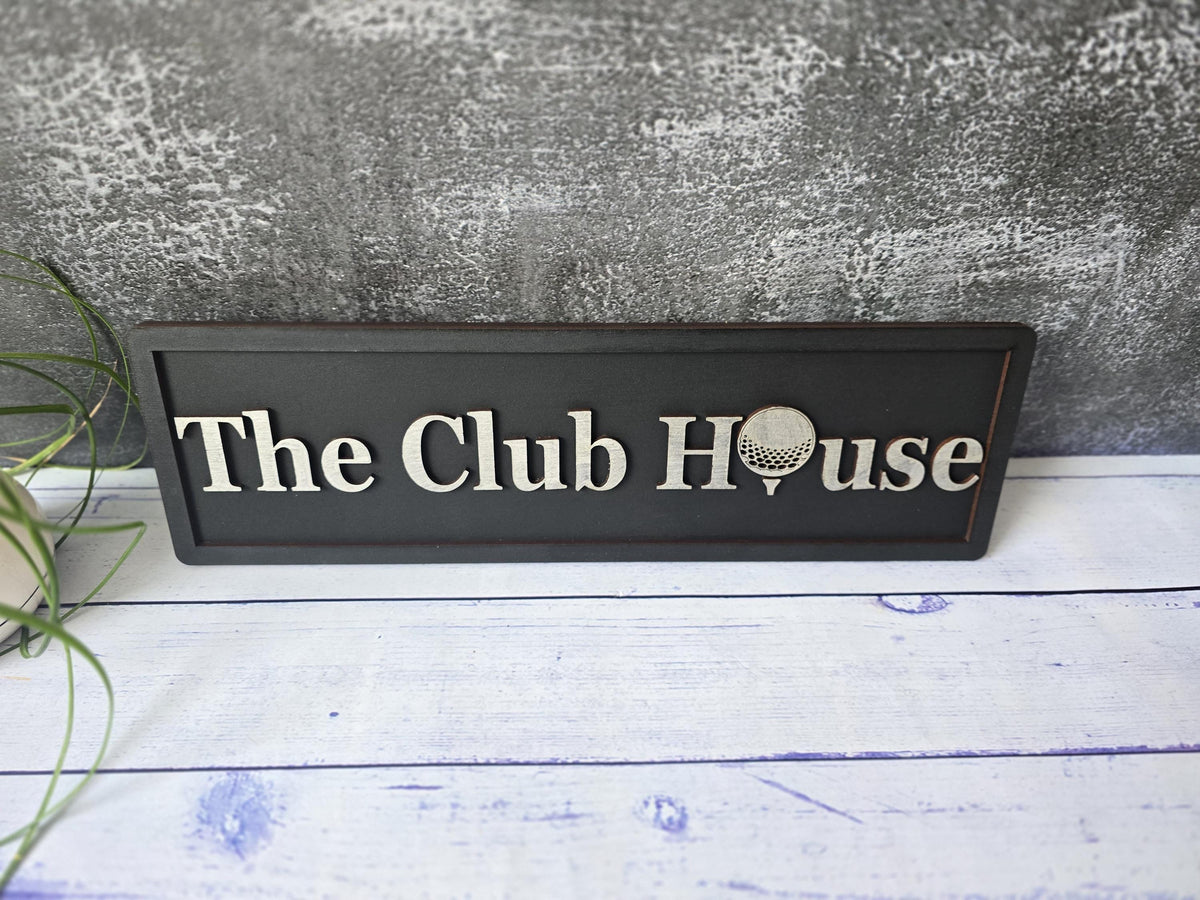 The Club House Wooden Golf Sign with 3D Raised Letters