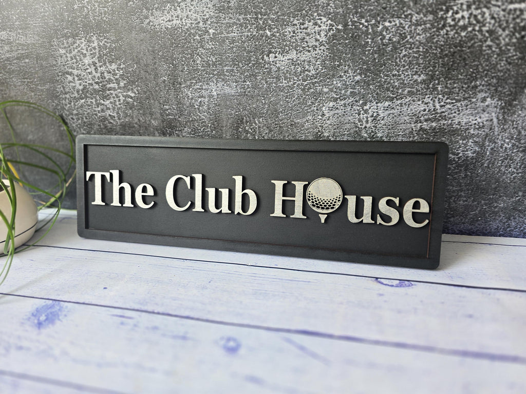 The Club House Wooden Golf Sign with 3D Raised Letters