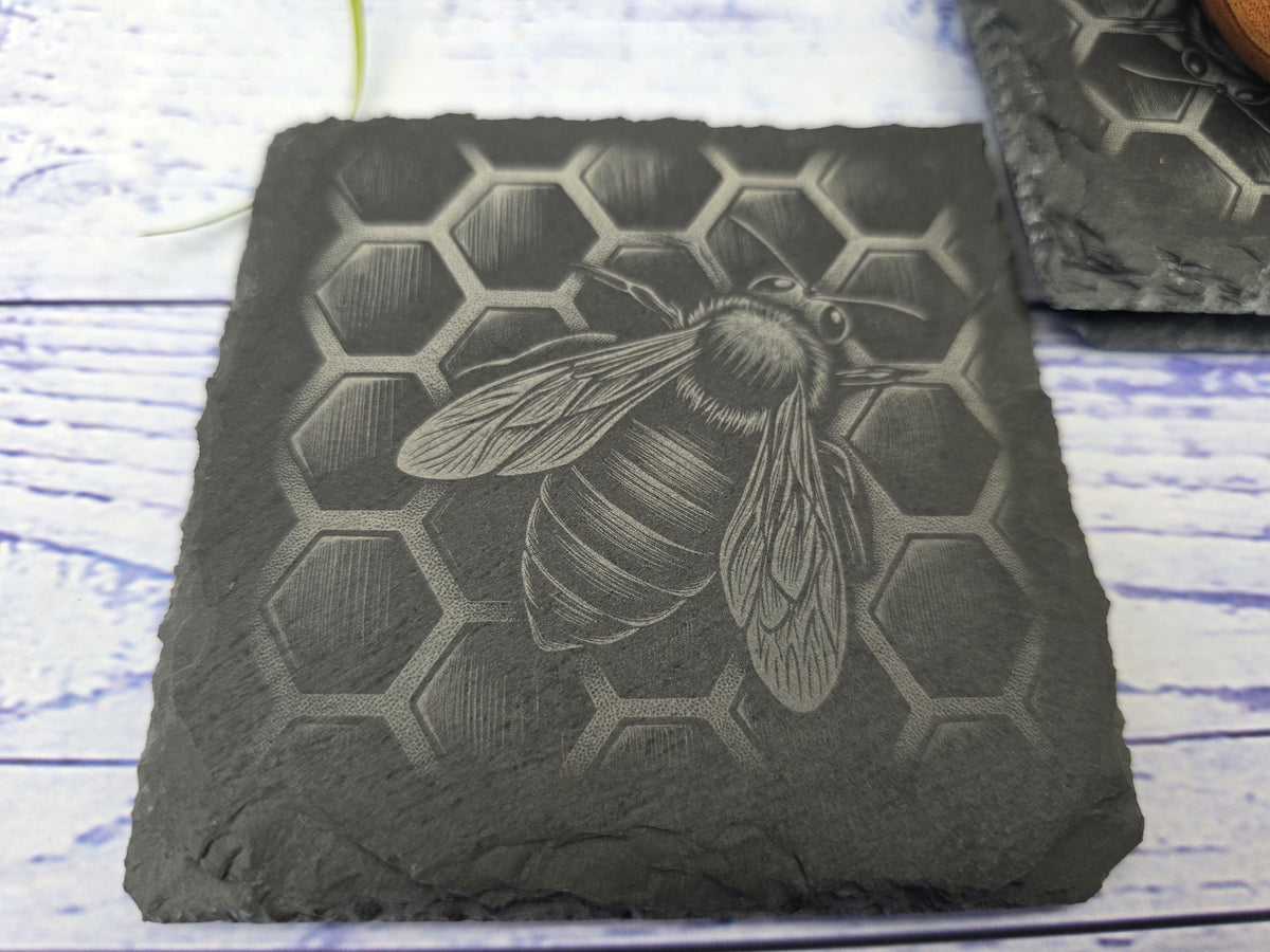 Honey Bee Slate Coasters Set
