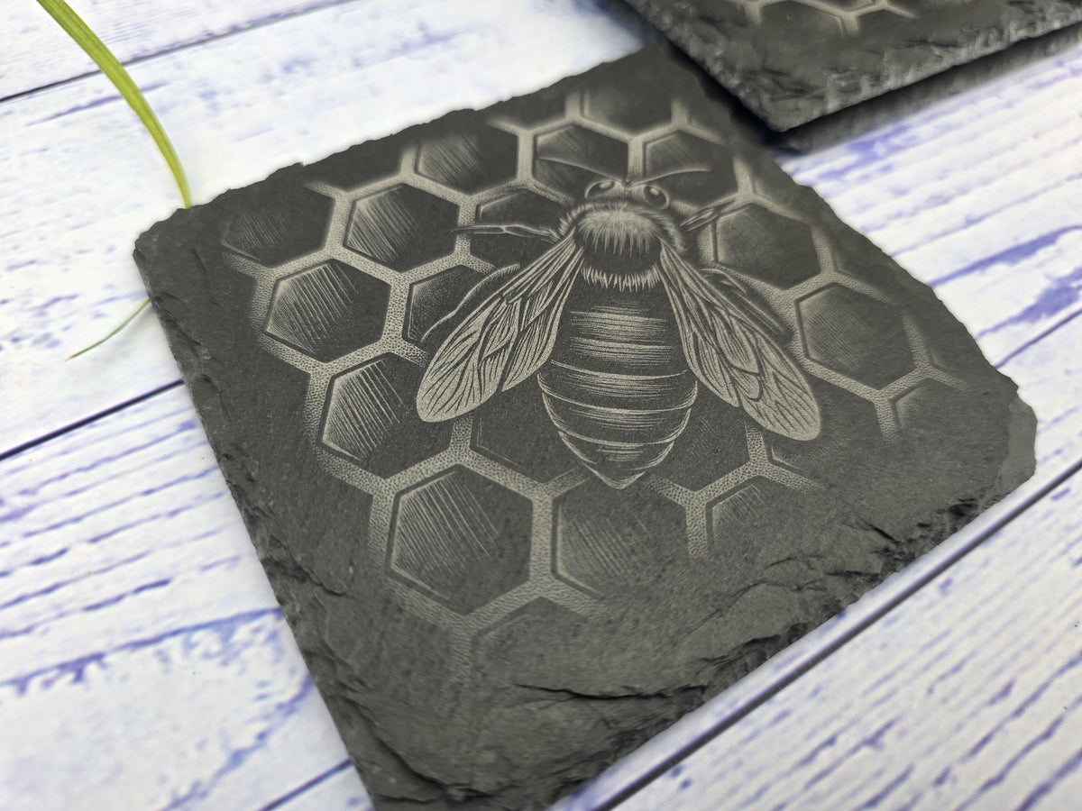 Honey Bee Slate Coasters Set