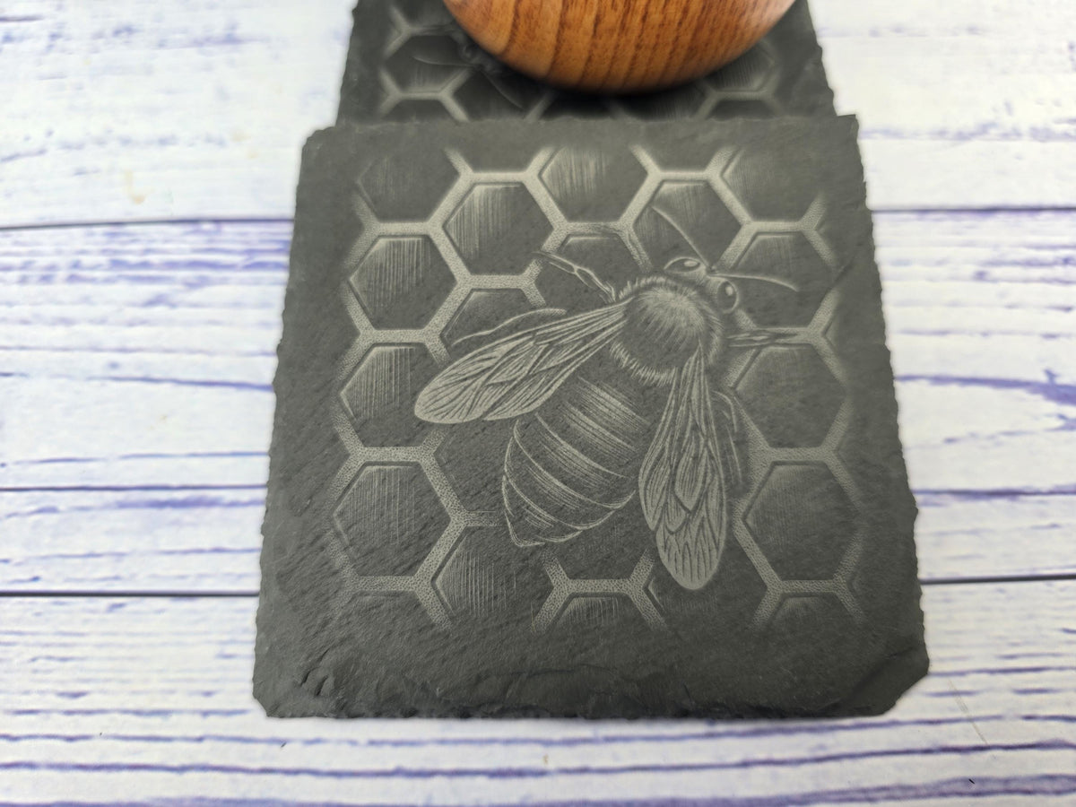 Honey Bee Slate Coasters Set