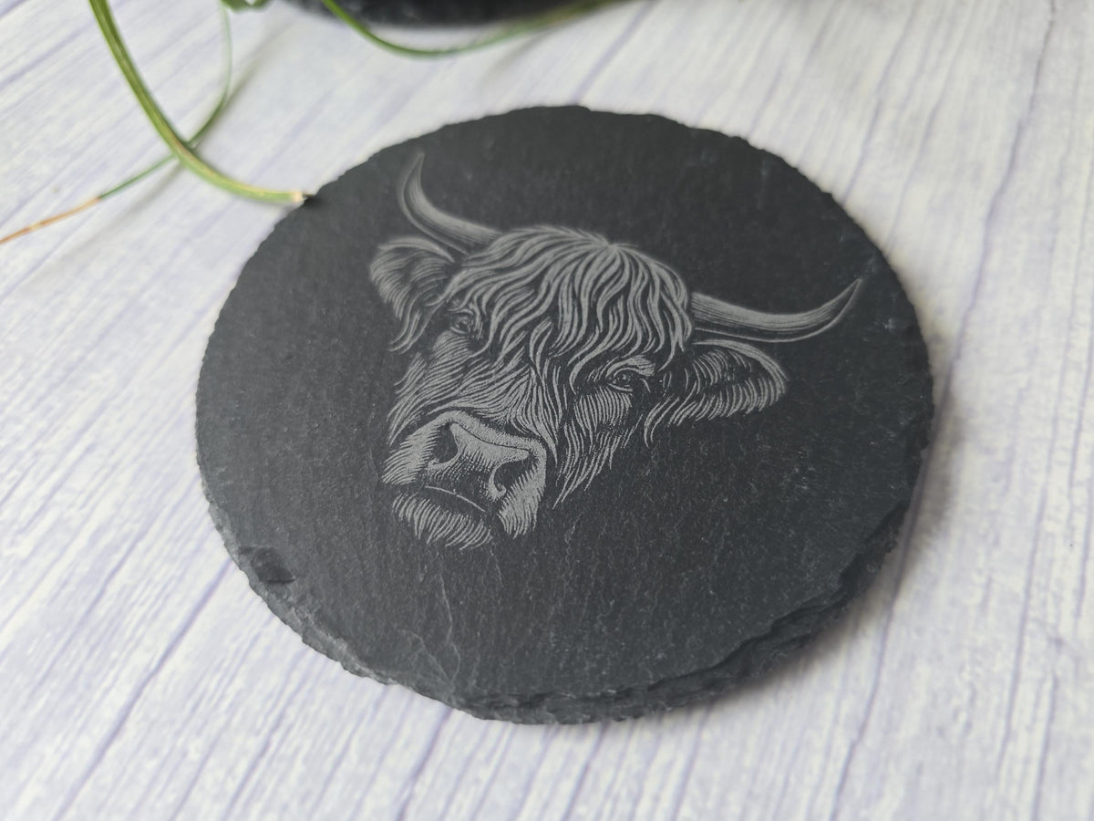 Highland Cow Slate Coasters