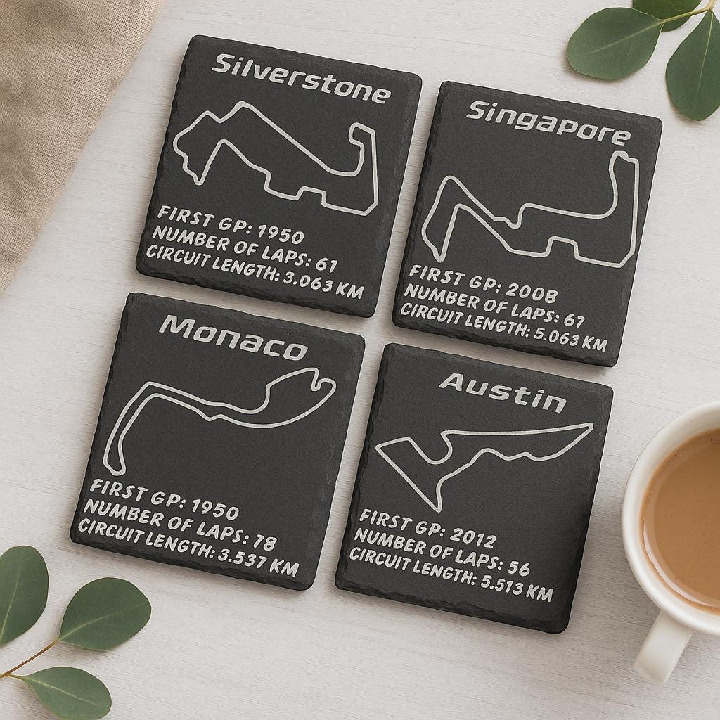 F1 Circuit Slate Coaster Set , Gifts for F1 Fans