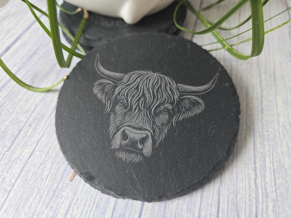 Highland Cow Slate Coasters