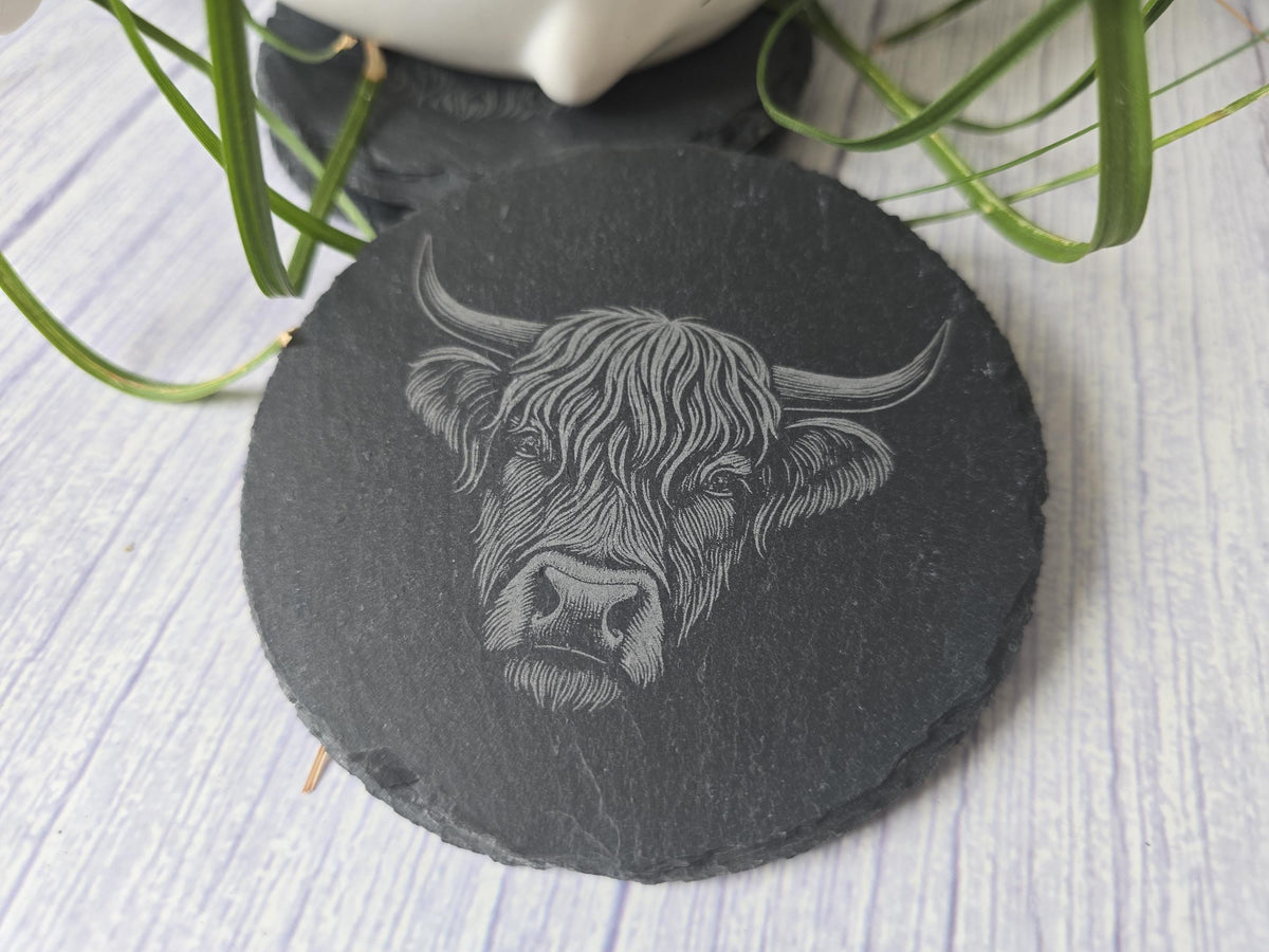 Highland Cow Slate Coasters