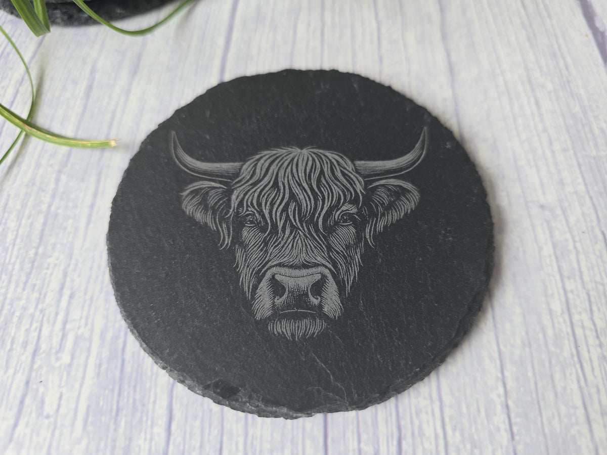 Highland Cow Slate Coasters