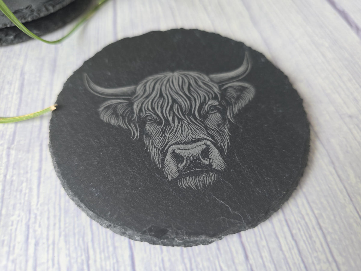 Highland Cow Slate Coasters