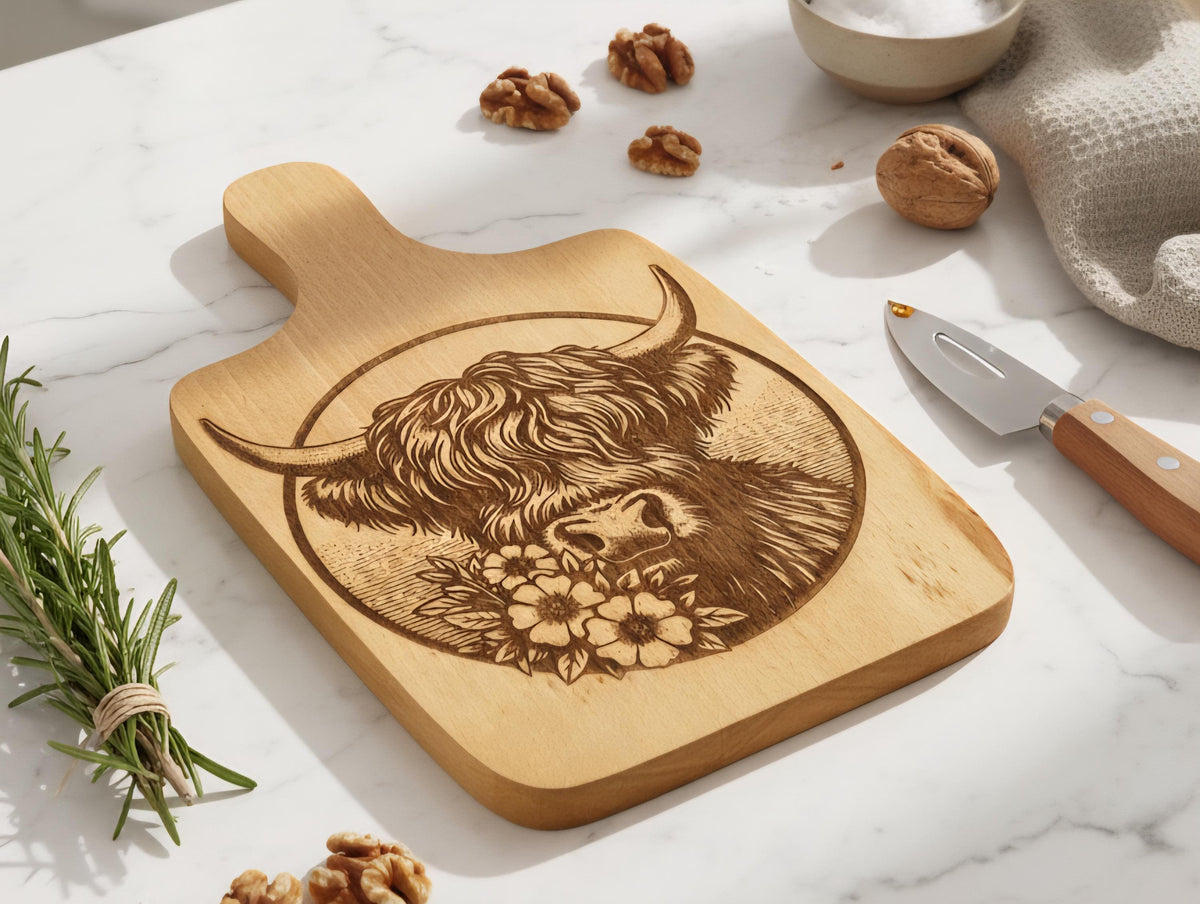 Highland Cow Wooden Serving Board