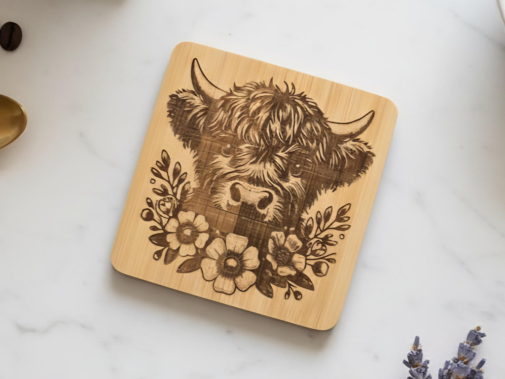 Highland Cow Bamboo Coasters