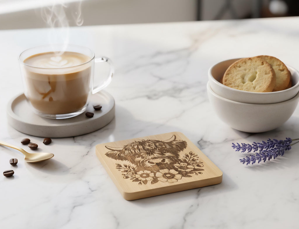 Highland Cow Bamboo Coasters