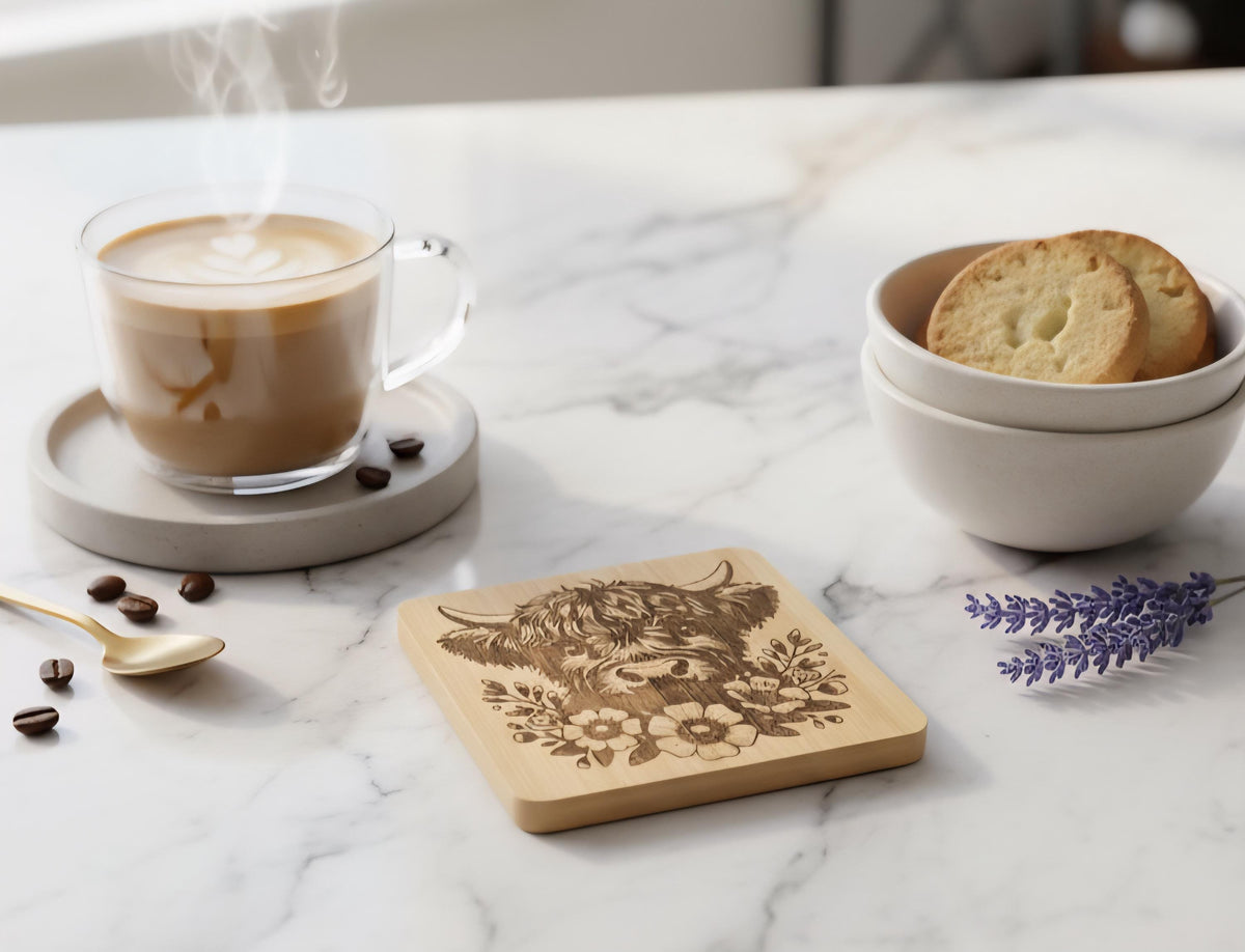 Highland Cow Bamboo Coasters