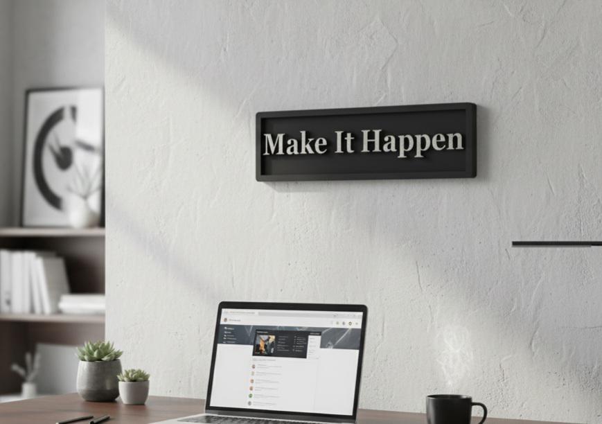 Make It Happen Wooden Sign – Motivational Home Office Decor