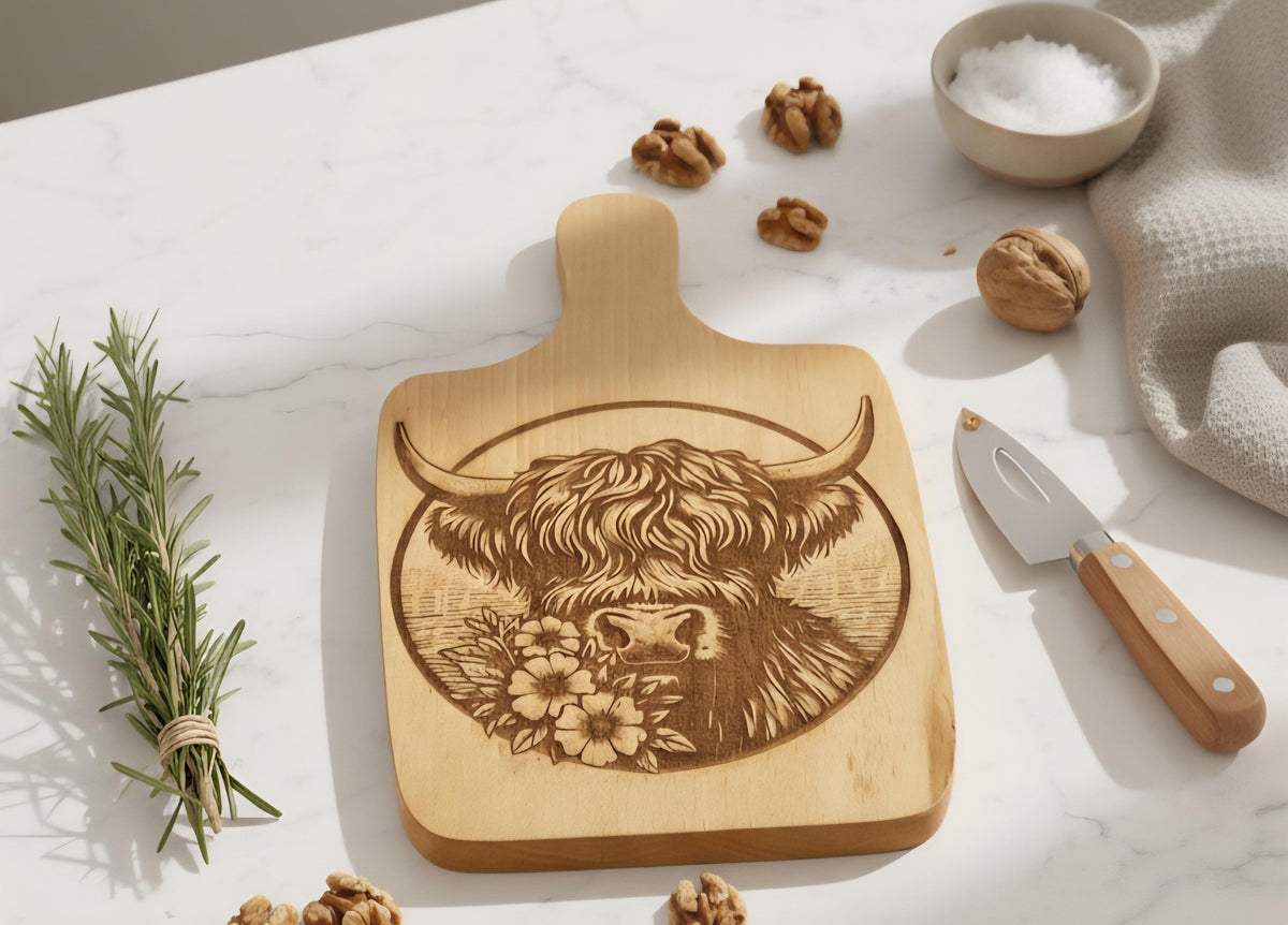 Highland Cow Wooden Serving Board