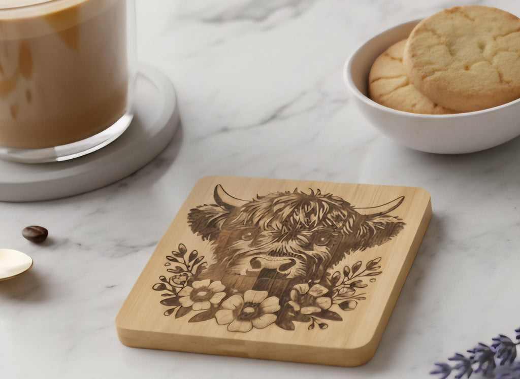 Highland Cow Bamboo Coasters