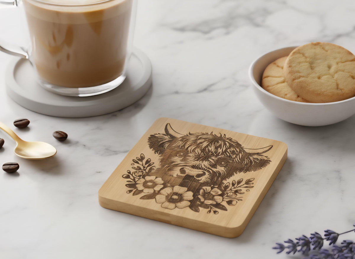 Highland Cow Bamboo Coasters