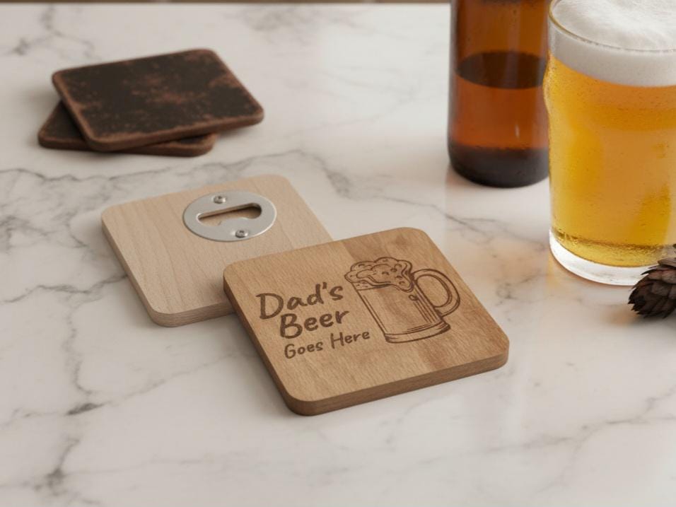 Personalized Dad Beer Coaster with Bottle Opener | Man Cave Gift