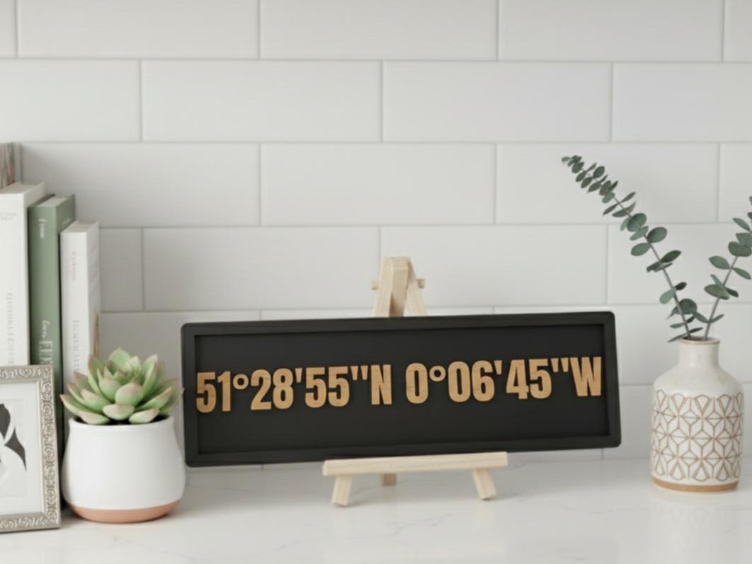 Personalised Coordinates Wooden Sign