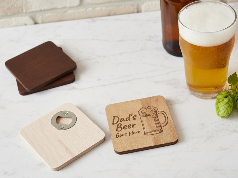 Personalized Dad Beer Coaster with Bottle Opener | Man Cave Gift