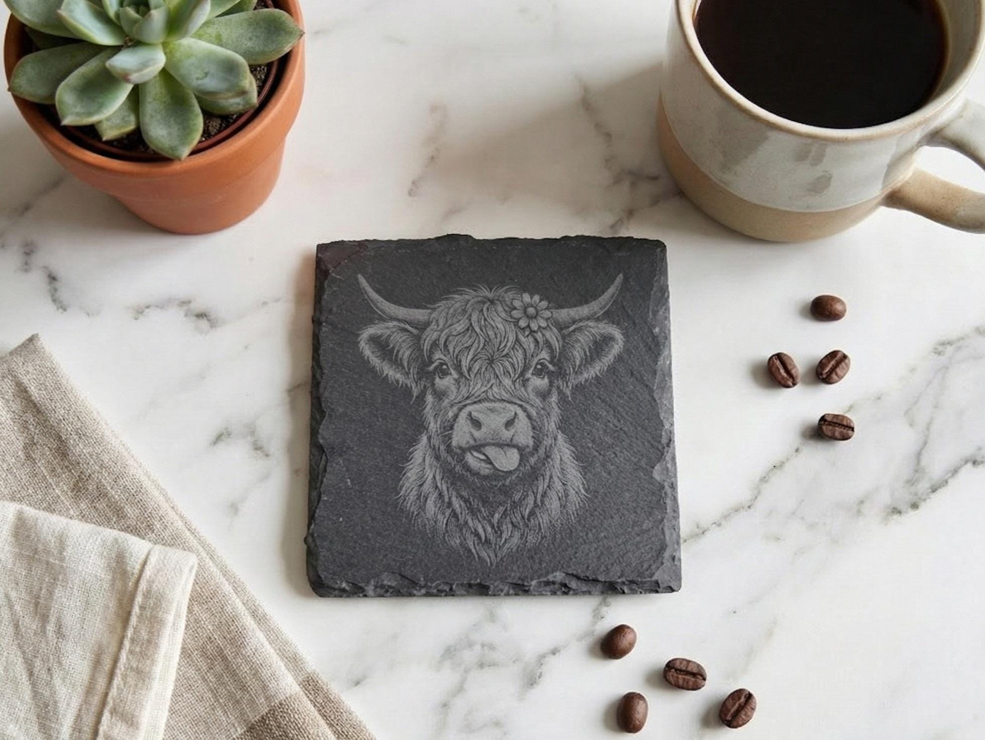 Cheeky Highland Cow Slate Coaster