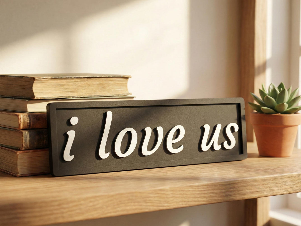 I Love Us 3D Wooden Sign