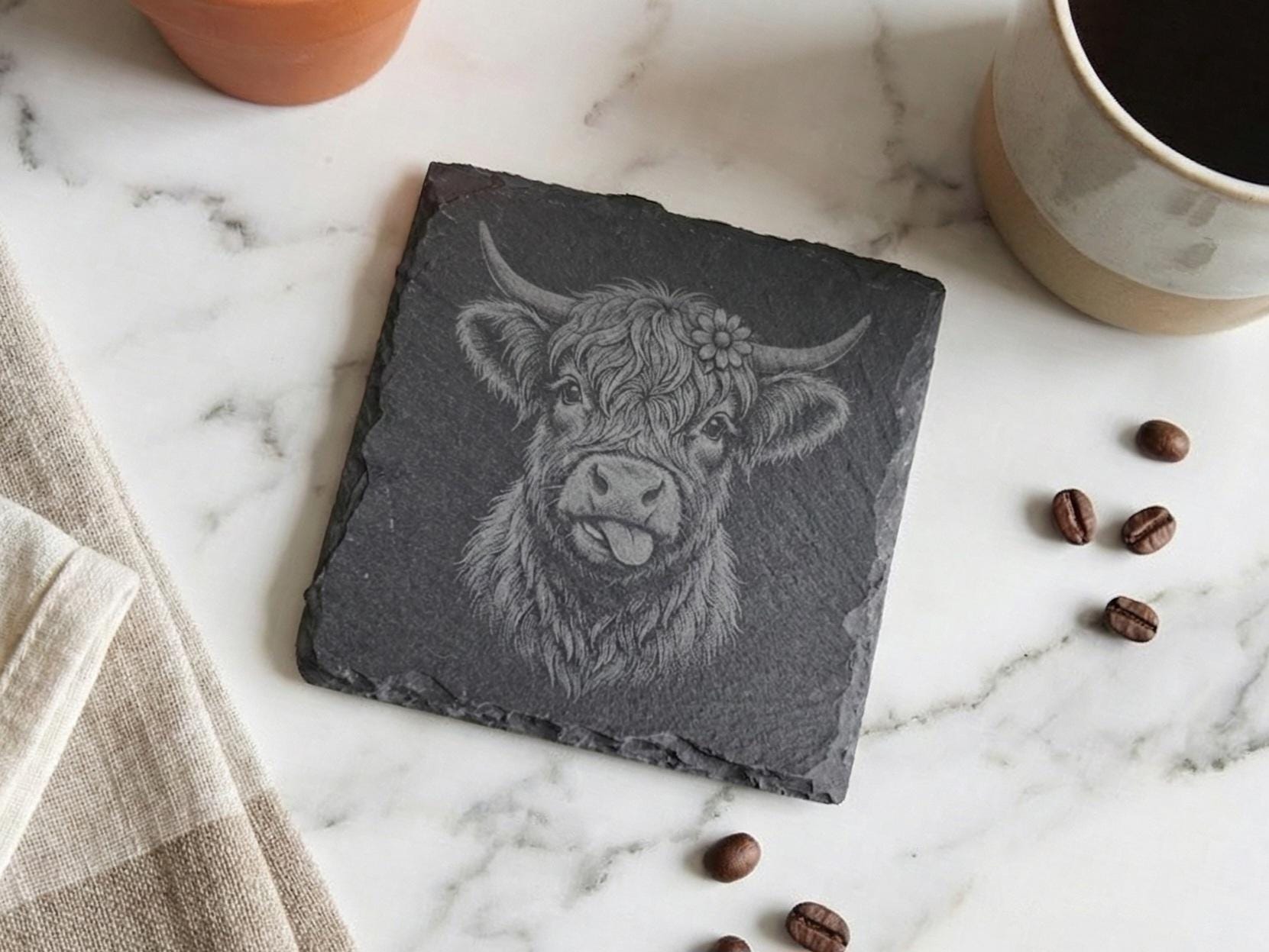 Cheeky Highland Cow Slate Coaster
