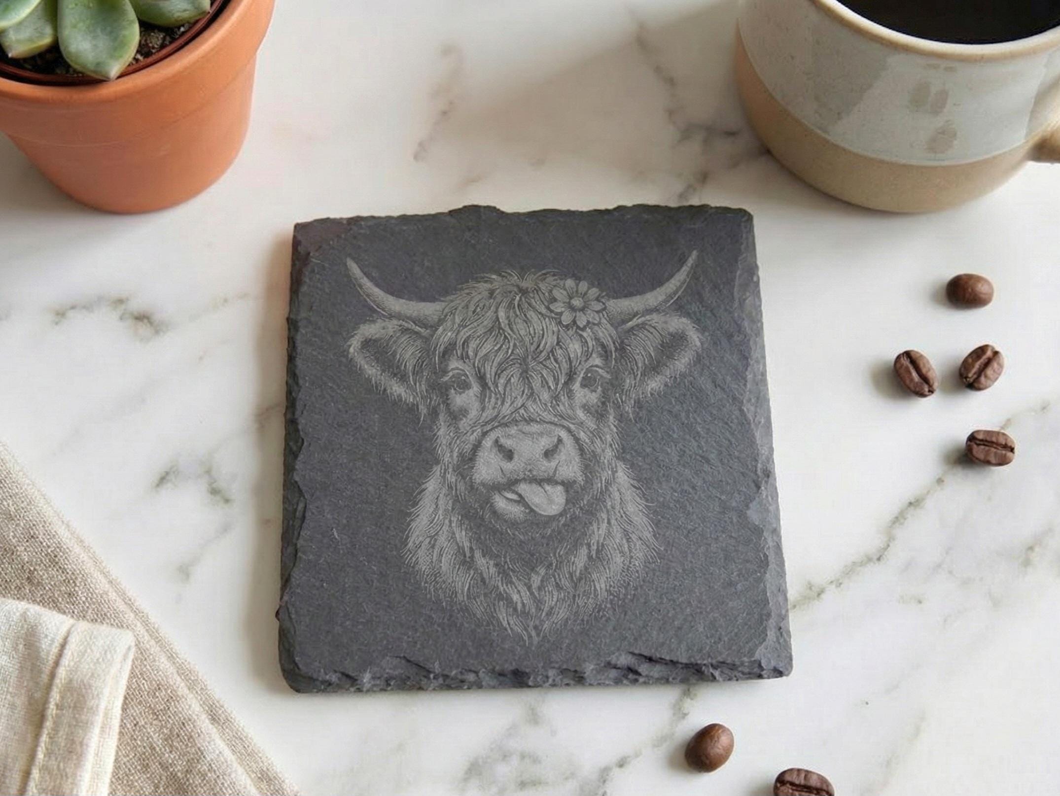 Cheeky Highland Cow Slate Coaster