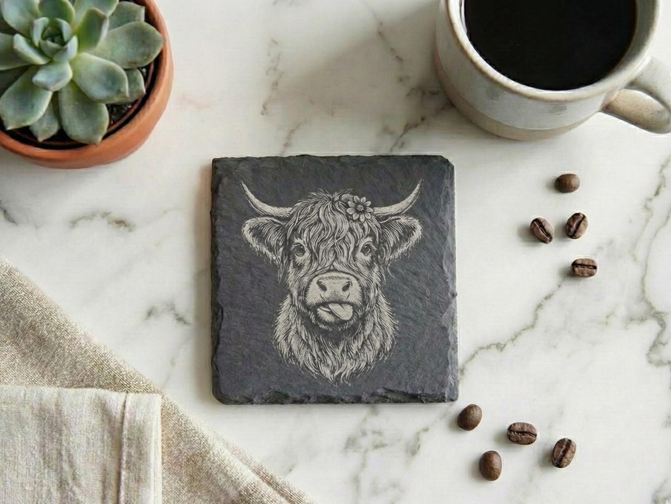 Cheeky Highland Cow Slate Coaster