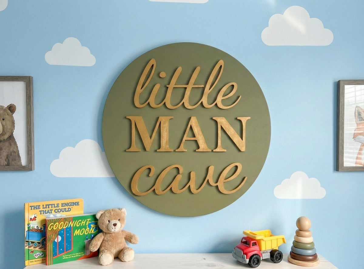 Little Man Cave Sign | Round Wood Nursery Decor