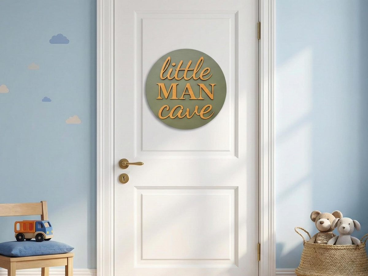 Little Man Cave Sign | Round Wood Nursery Decor